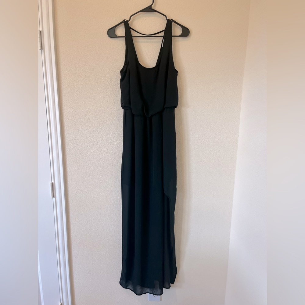 Lush Black Maxi Dress with slit - Size L